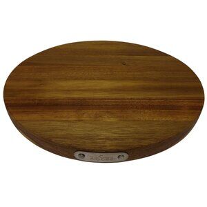 All-Clad Acacia Wood Round Cutting Board Trivet W Metal Logo Plate 10" Diameter